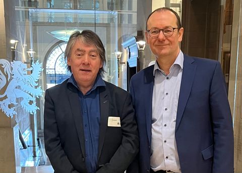 Michel Vandenbosch, President of GAIA, and Koen Margodt in the Flemish Parliament.